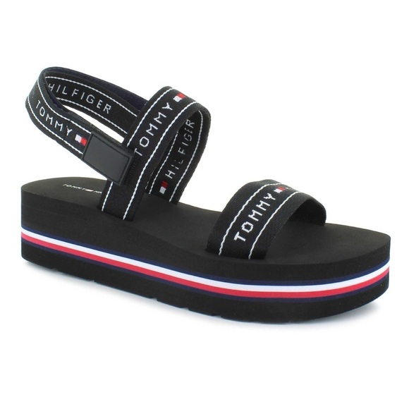 Tommy Hilfiger Women’s Black Velcro Strap ‘Adia’ Platform Sandals - Picture 1 of 7